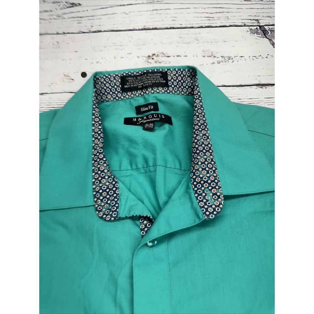 Marquis Signature Slim Fit Teal Button Down Shirt Men's Size‎ XL - Picture 3 of 3